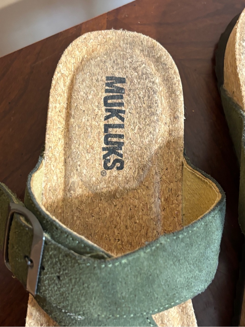 Muk Luks Olive Green Suede Buckle Slide Sandals Super Cute - Picture 3 of 6